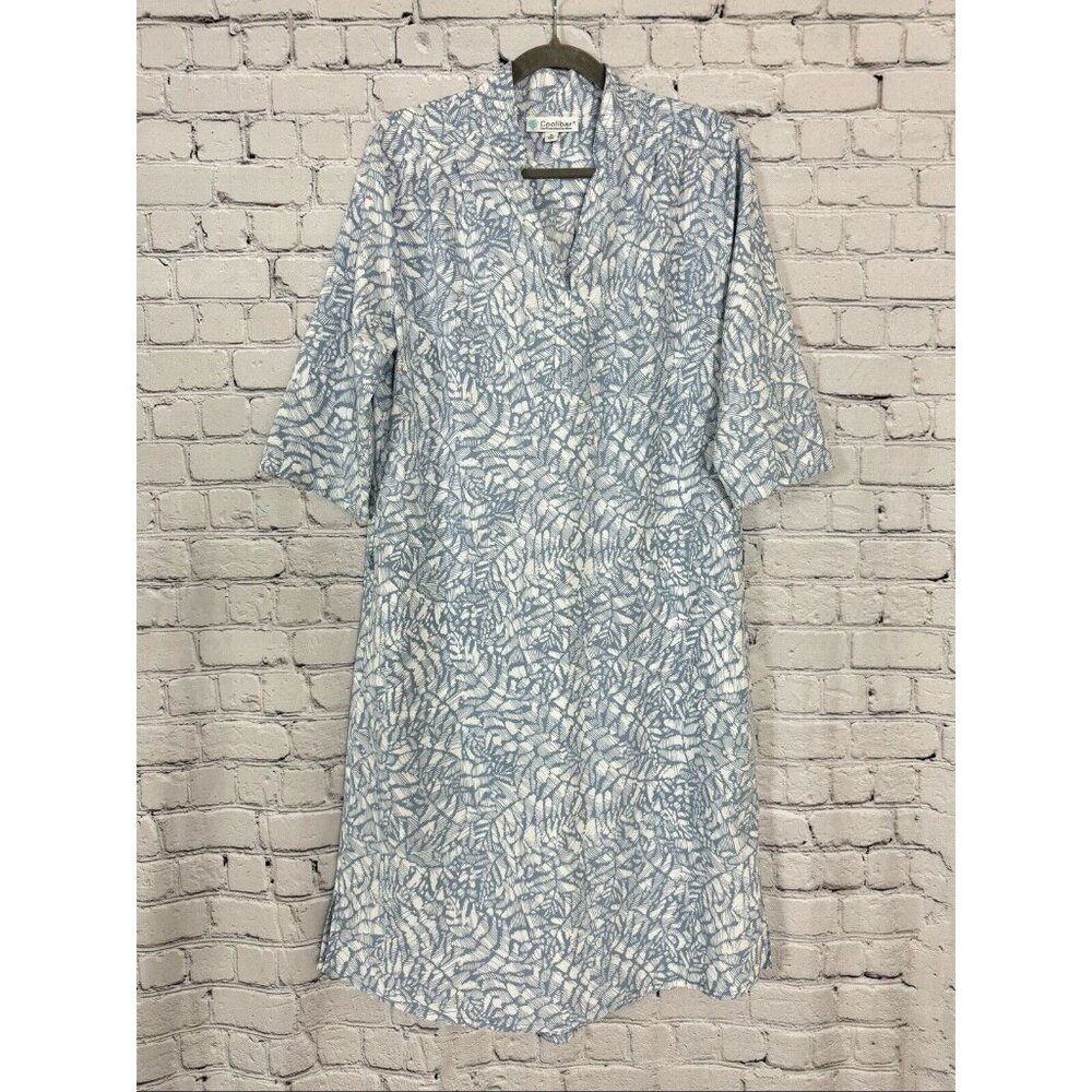 Coolibar Oxford Shirt Dress Shift Shirtdress UPF 50+ Blue White Womens Size M